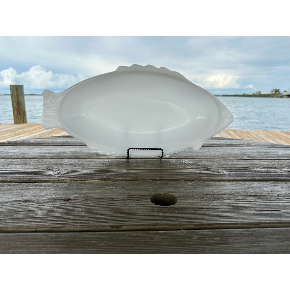 Vintage Milk Glass Fish by Glasbake McKee, Fish Shape Baker, Seafood Dish 18"